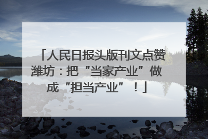 人民日报头版刊文点赞潍坊：把“当家产业”做成“担当产业”！