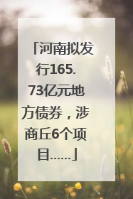 河南拟发行165.73亿元地方债券，涉商丘6个项目……